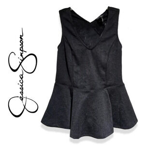 JESSICA SIMPSON Black Sleeveless Peplum Top, XS